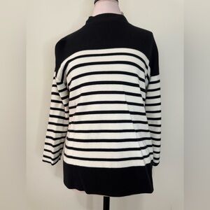 Talbots NWT Black and White Striped Turtleneck Sweater In size large